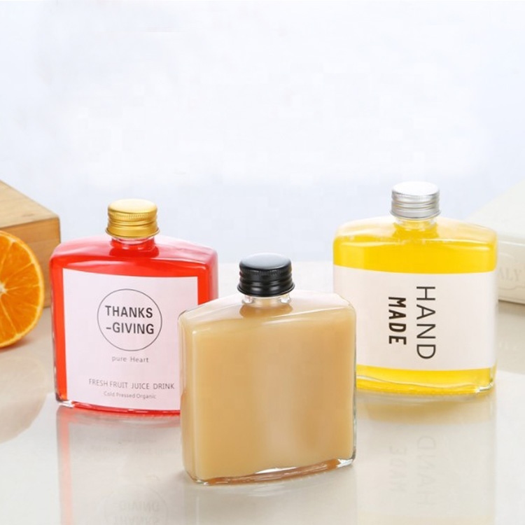 juice bar use popular square packaging container 8oz 250ml Reusable iced coffee glass bottle for milk tea homemade drinks party