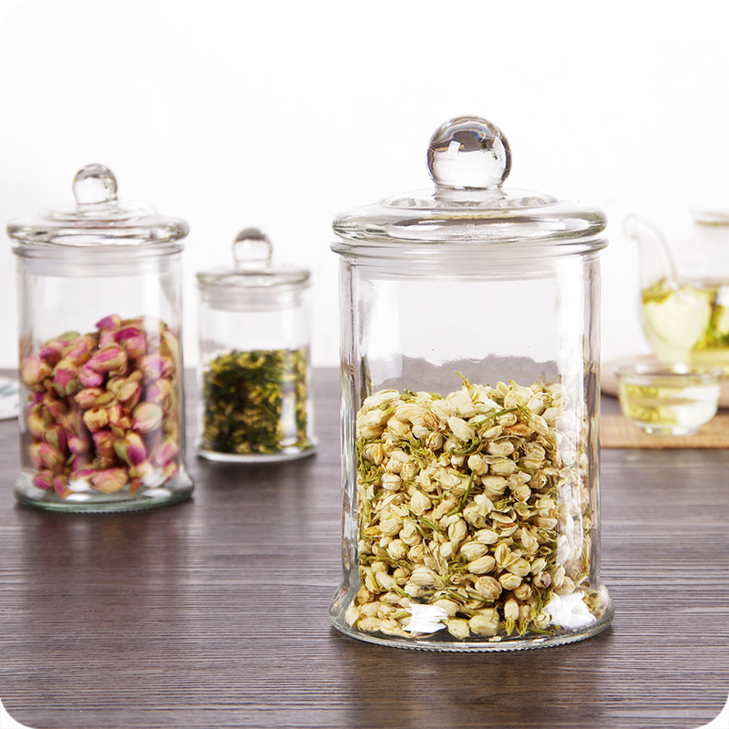 kitchen 150ml-1250ml transparent sealed glass tea storage jars with glass lid