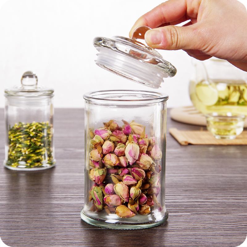 kitchen 150ml-1250ml transparent sealed glass tea storage jars with glass lid