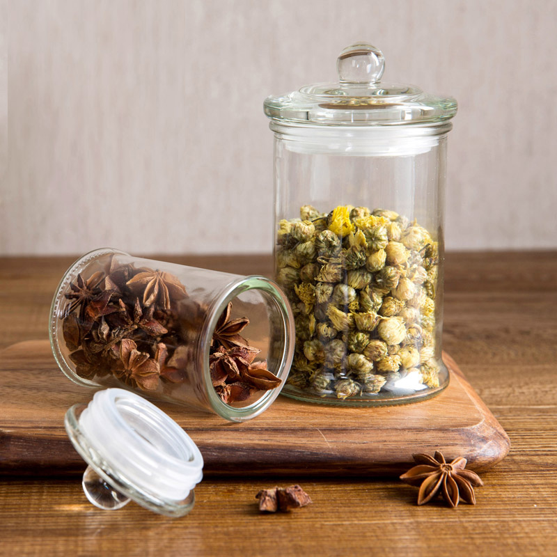 kitchen 150ml-1250ml transparent sealed glass tea storage jars with glass lid