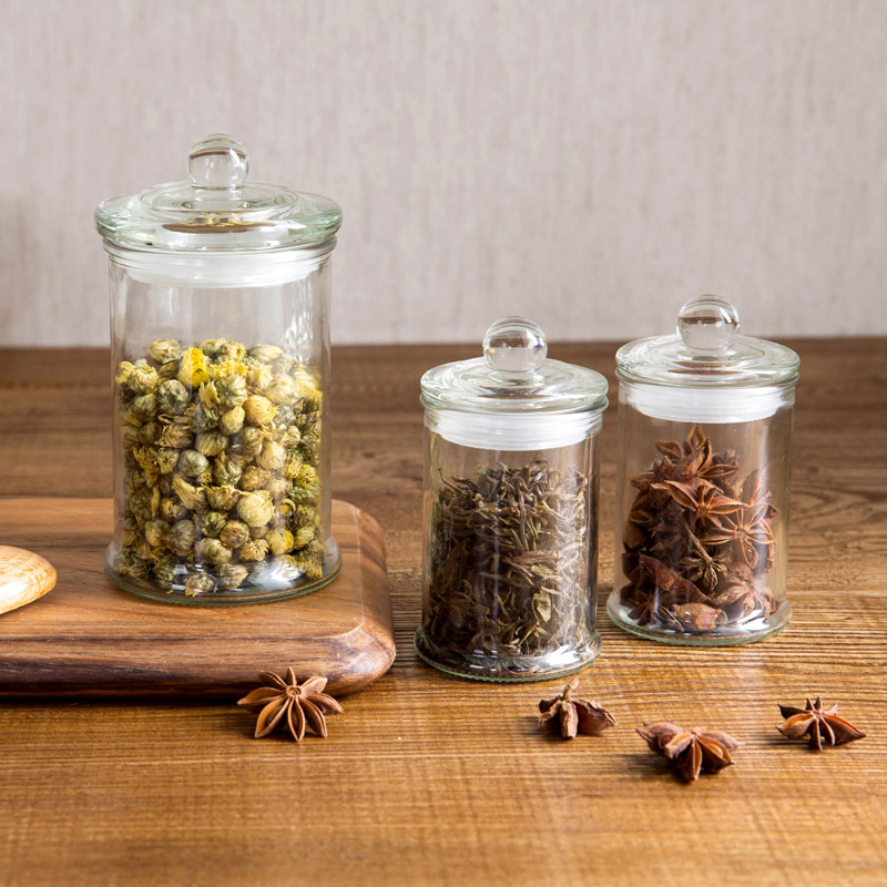 kitchen 150ml-1250ml transparent sealed glass tea storage jars with glass lid