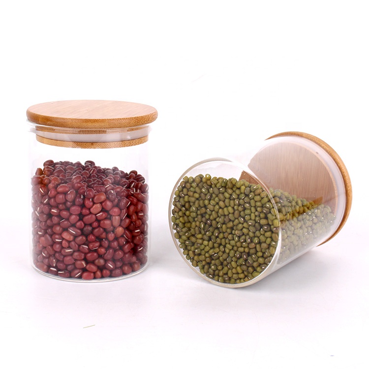 kitchen 500ml borosilicate glass storage food spice container with bamboo lid and spoon