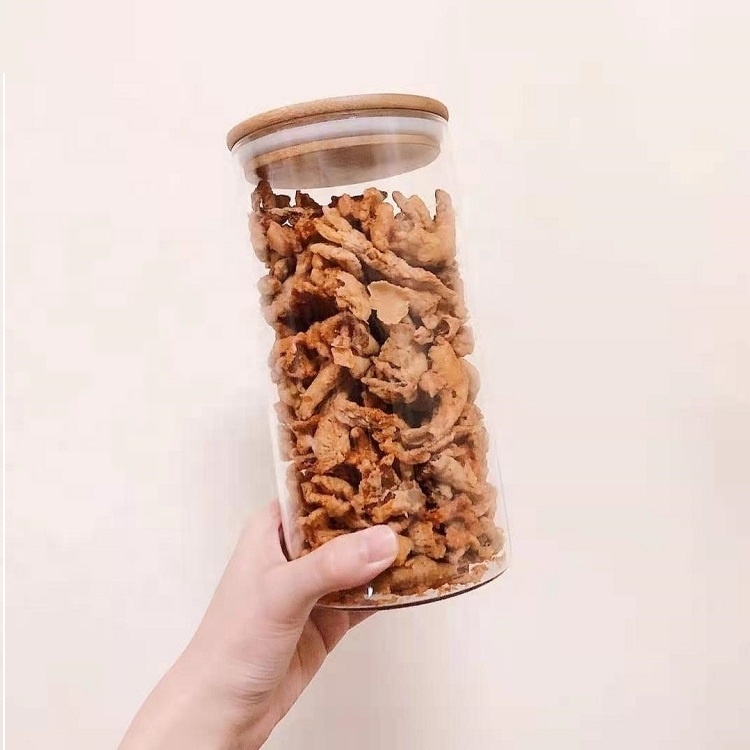 kitchen Food Storage glass jar with bamboo wood lid Glass Jar with lid container