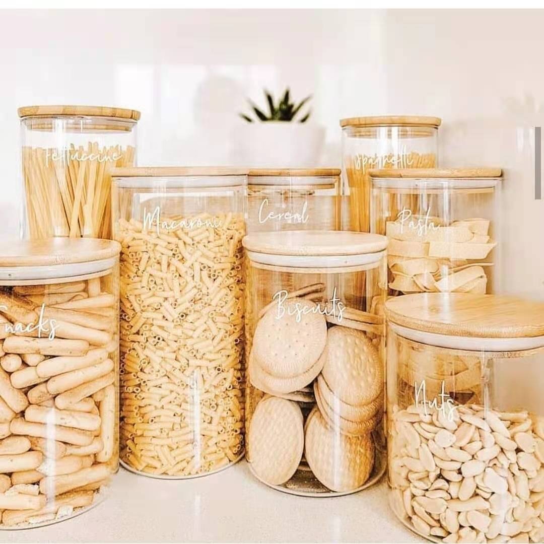 kitchen Food Storage glass jar with bamboo wood lid Glass Jar with lid container