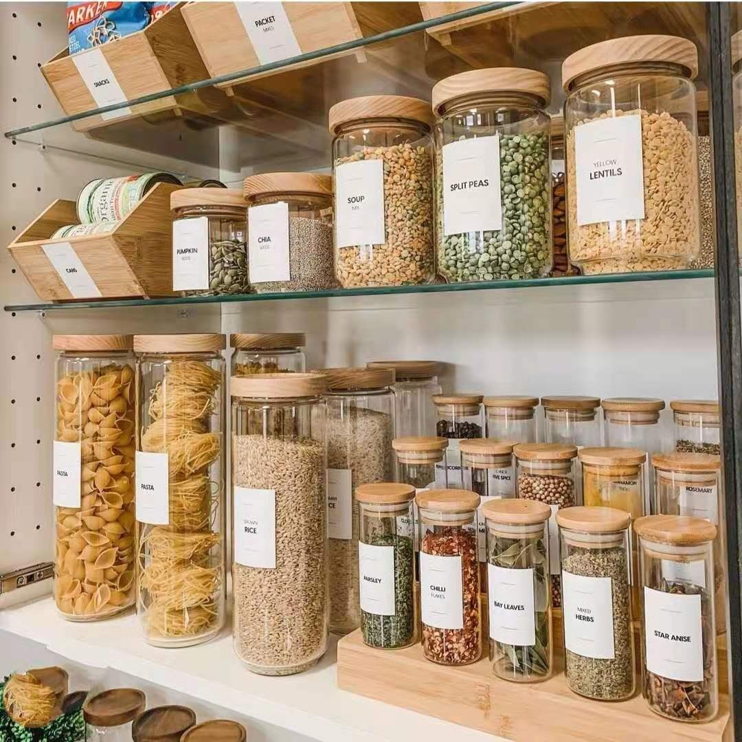 kitchen Food Storage glass jar with bamboo wood lid Glass Jar with lid container