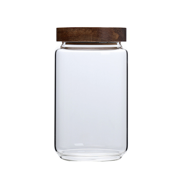 kitchen Storage Round Borosilicate glass jar with Acacia wooden lid