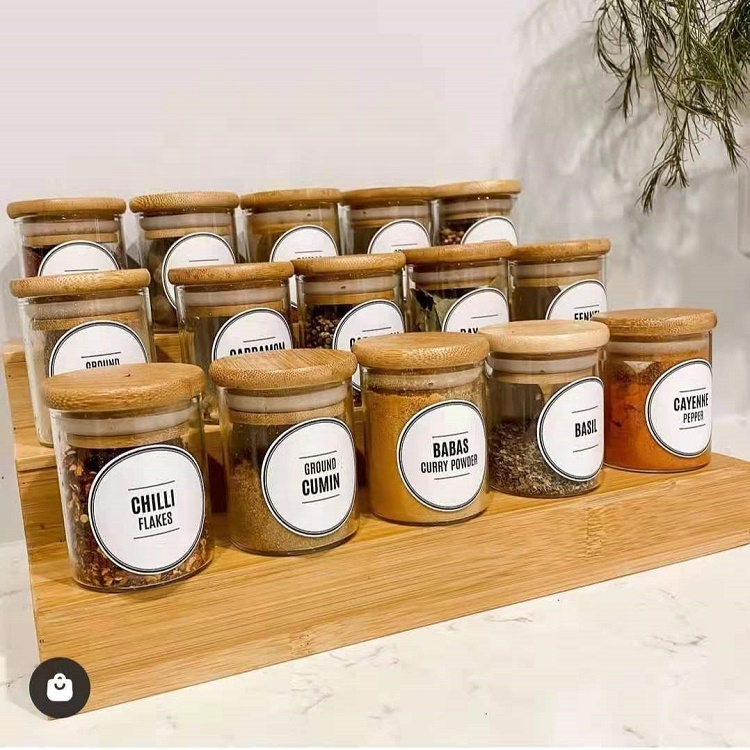 kitchen Storage glass jar with bamboo wood lid Glass container with lid