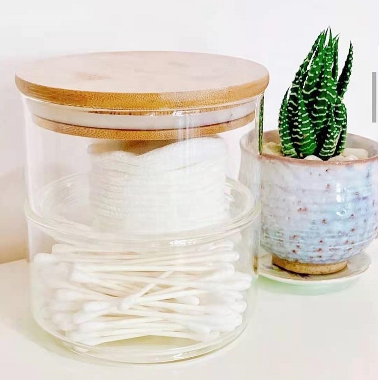 kitchen Storage glass jar with bamboo wood lid Glass container with lid