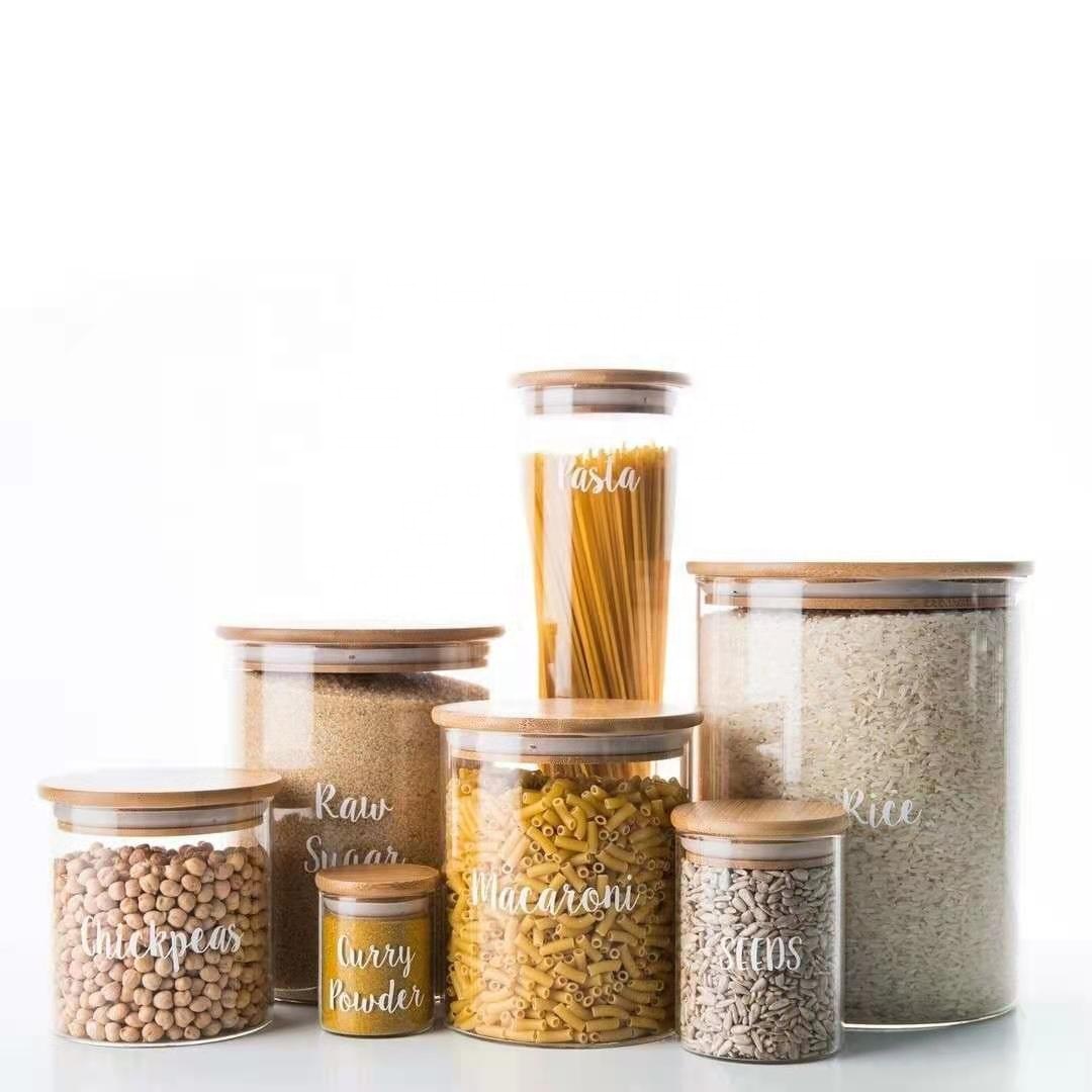 kitchen Storage glass jar with bamboo wood lid Glass container with lid