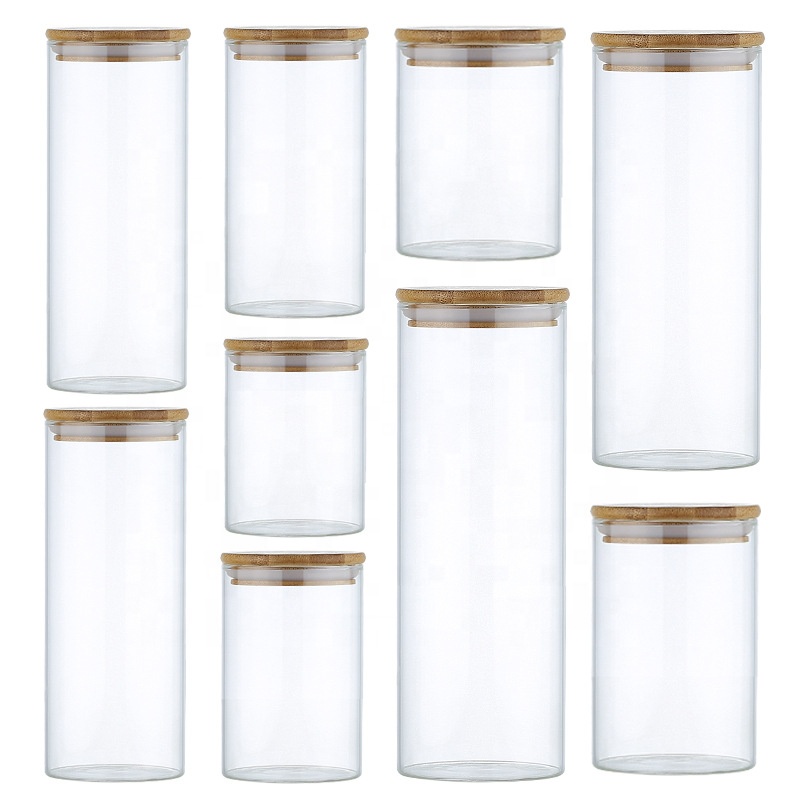 kitchen Storage glass jar with bamboo wood lid Glass container with lid