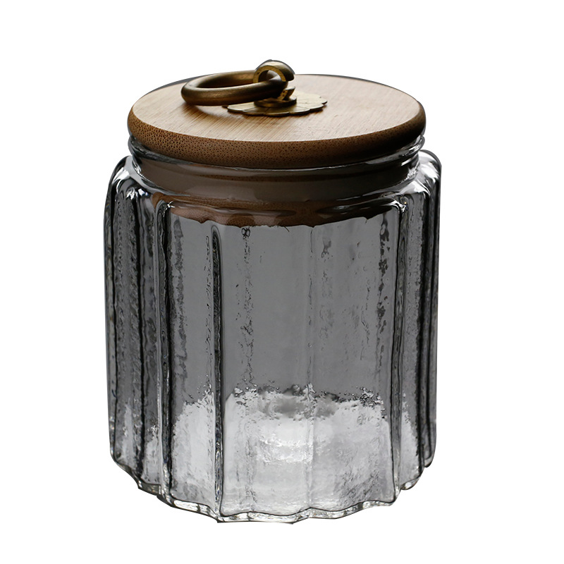 kitchen Storage glass jar with bamboo wood lid Glass container with lid