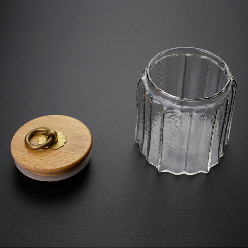 kitchen Storage glass jar with bamboo wood lid Glass container with lid