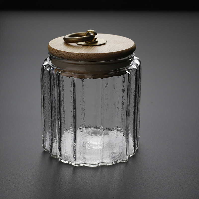 kitchen Storage glass jar with bamboo wood lid Glass container with lid
