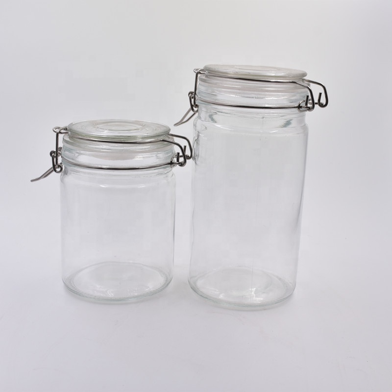 kitchen accessories empty 750ml clear round swing top canned food storage sealed glass mason jar for pickle with airtight clip