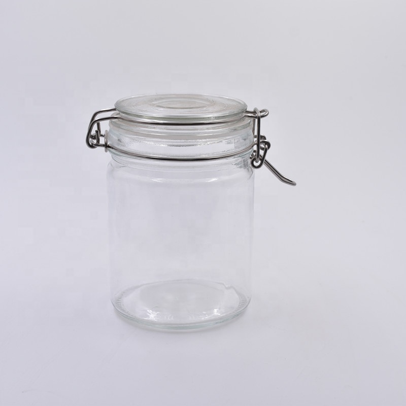 kitchen accessories empty 750ml clear round swing top canned food storage sealed glass mason jar for pickle with airtight clip