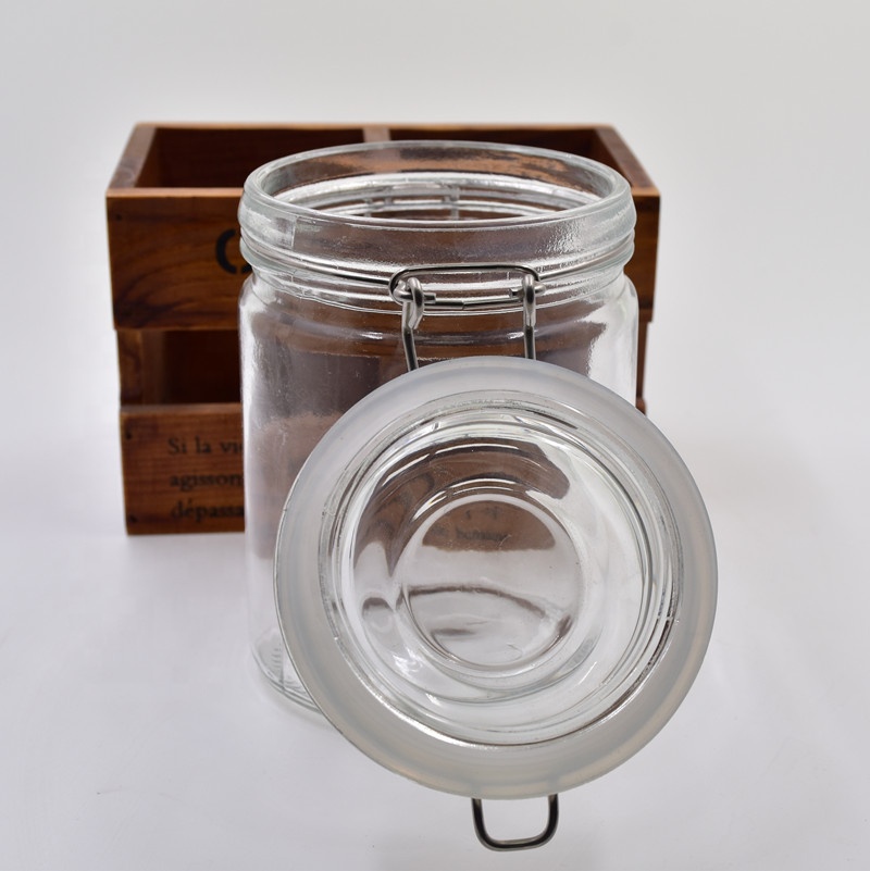 kitchen accessories empty 750ml clear round swing top canned food storage sealed glass mason jar for pickle with airtight clip