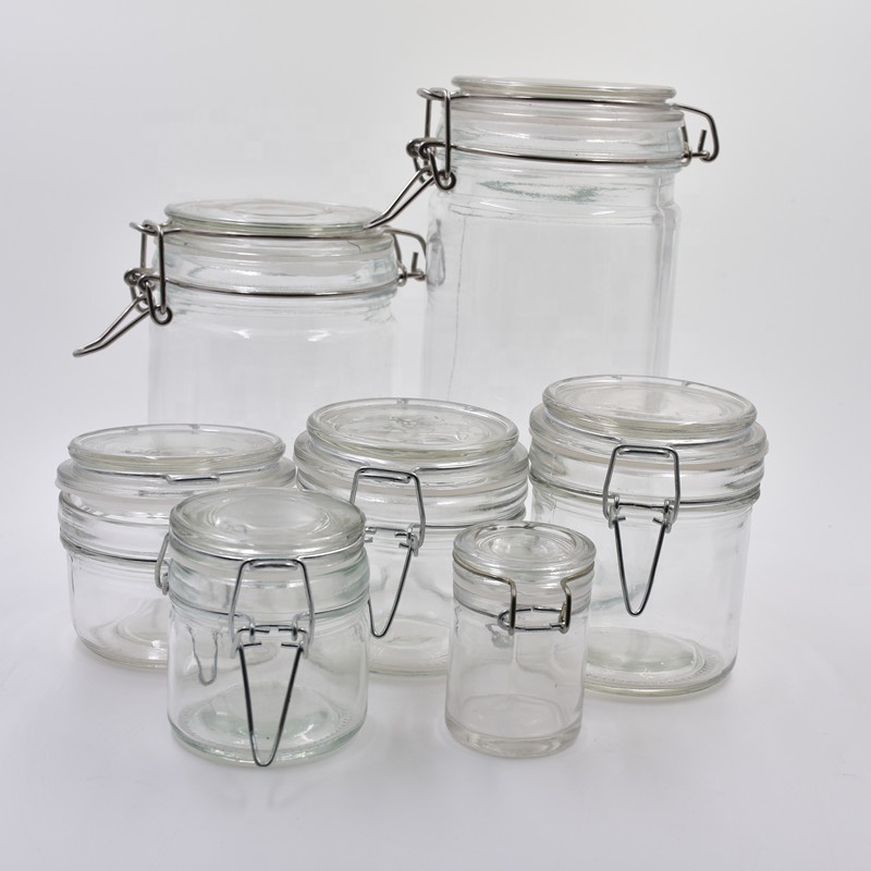kitchen accessories empty 750ml clear round swing top canned food storage sealed glass mason jar for pickle with airtight clip