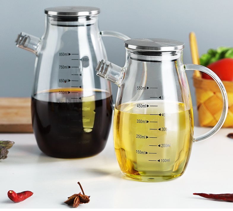 kitchen controlled round core cooking oil glass bottle with steel lid