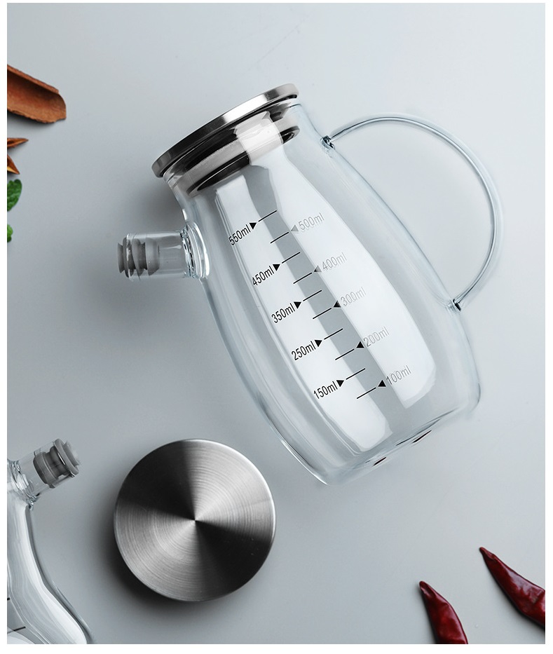 kitchen controlled round core cooking oil glass bottle with steel lid