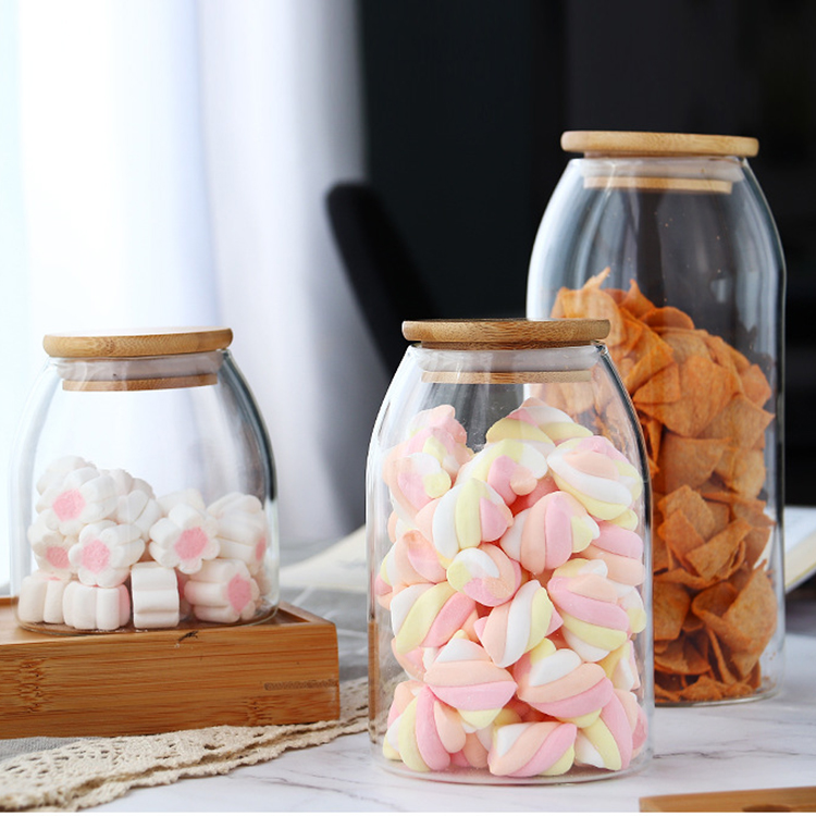 kitchen high borosilicate glass food container storage glass jar with bamboo lid