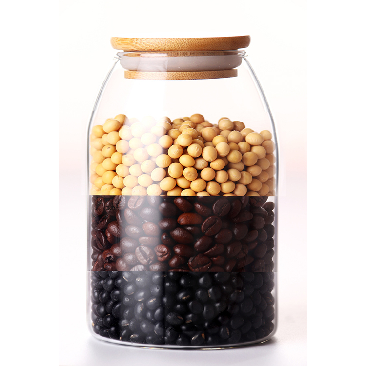 kitchen high borosilicate glass food container storage glass jar with bamboo lid