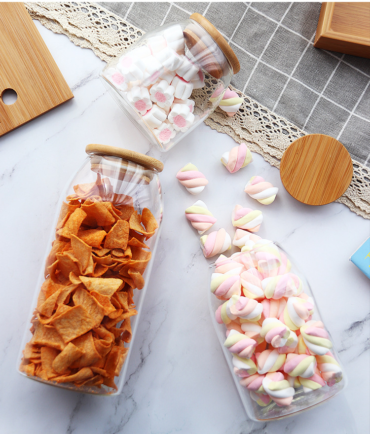 kitchen high borosilicate glass food container storage glass jar with bamboo lid