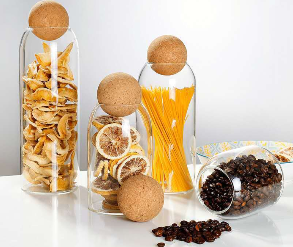 kitchen new shape clear high borosilicate glass storage jar luxury with cork ball lid tea coffee sugar set