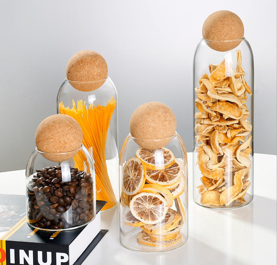 kitchen new shape clear high borosilicate glass storage jar luxury with cork ball lid tea coffee sugar set