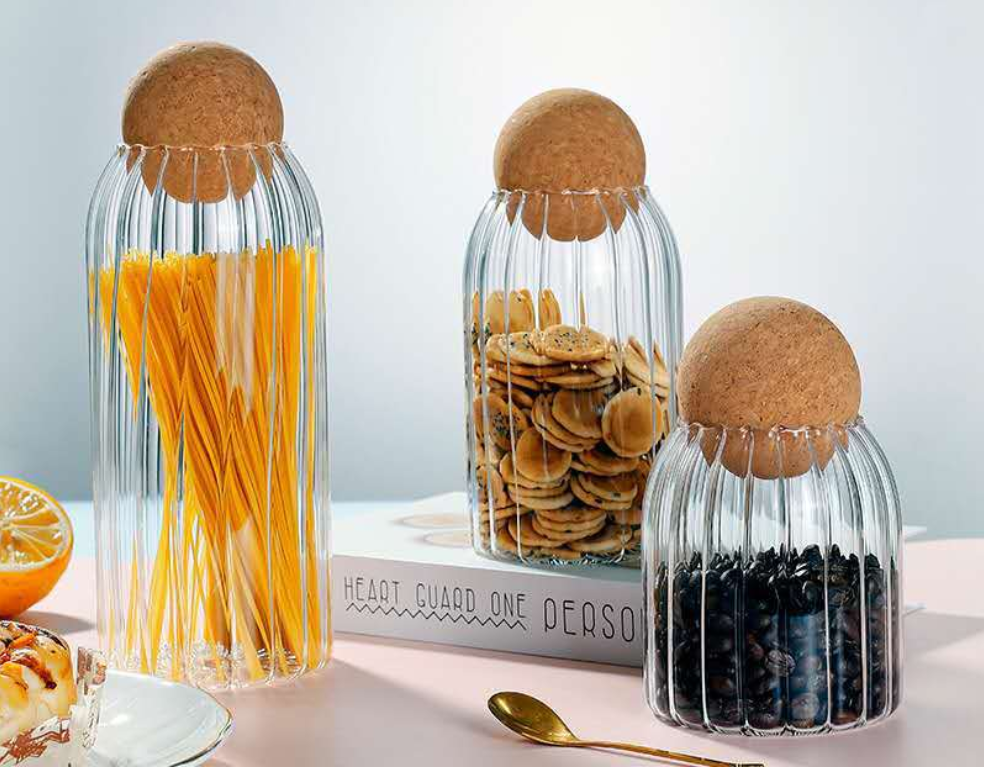 kitchen new shape clear high borosilicate glass storage jar luxury with cork ball lid tea coffee sugar set