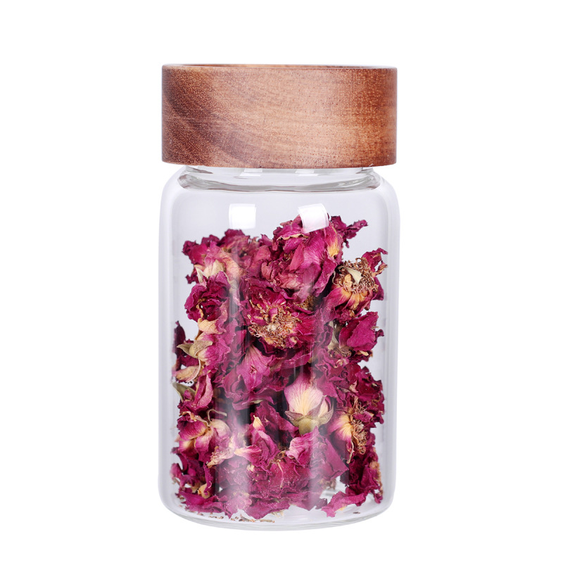 kitchen storage glass jar with Acacia wood lid with wood lid glass container