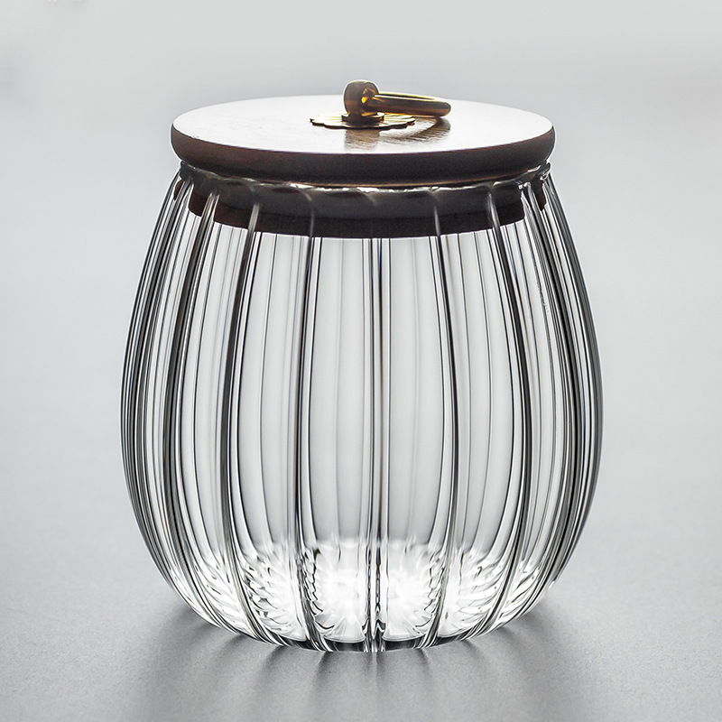 kitchen storage glass jar with wood lid  with wood lid glass container