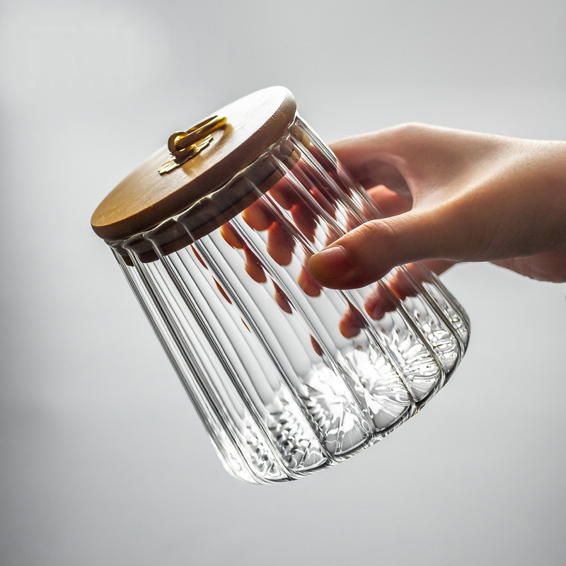 kitchen storage glass jar with wood lid with wood lid glass container