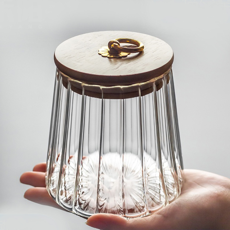 kitchen storage glass jar with wood lid with wood lid glass container
