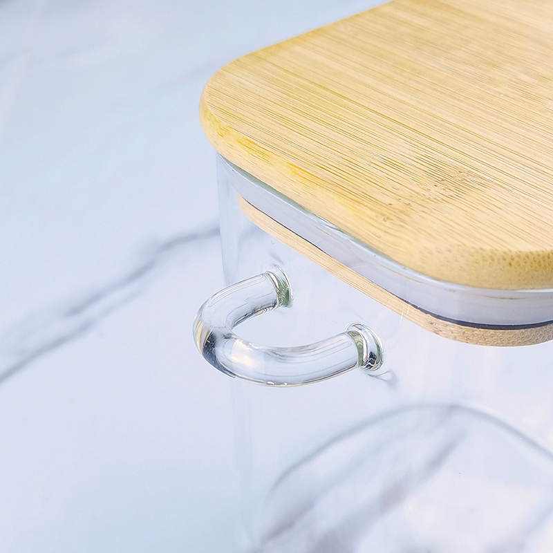 kitchen storage square glass jar set spice container with bamboo tray