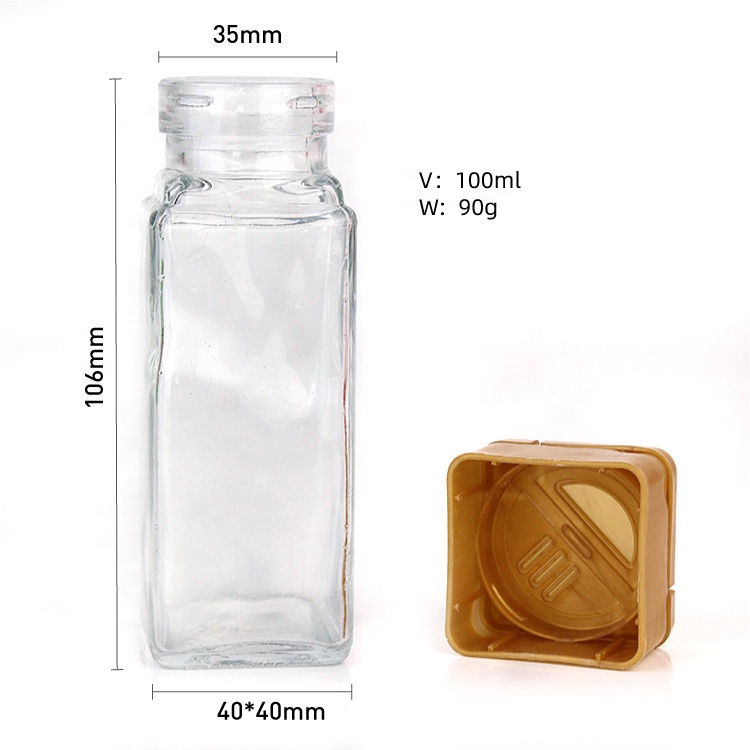 kitchen use 100ml square salt pepper spice packaging glass container bottle