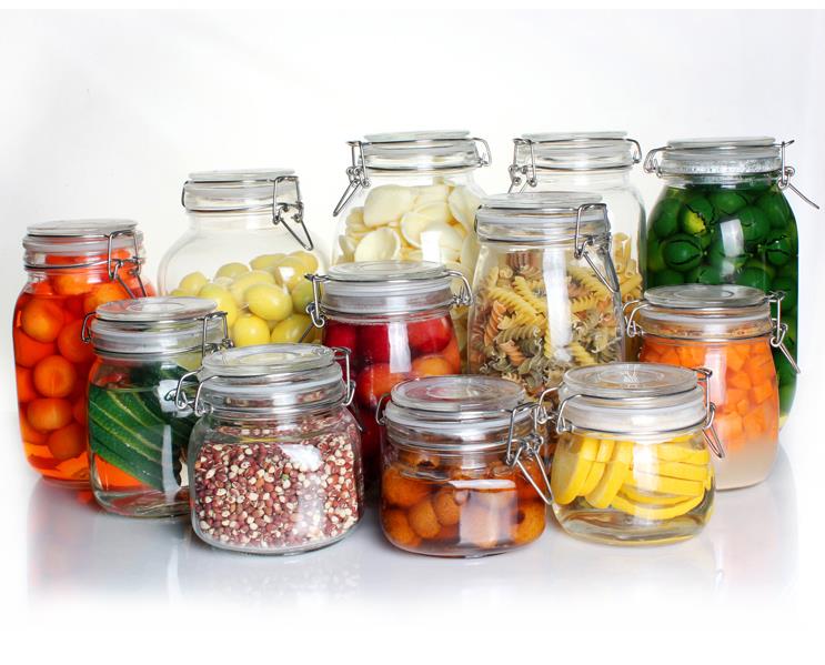 kitchenware round clear buckle sealed jars food container honey lemon pickles glass storage jar with metal cilp lid
