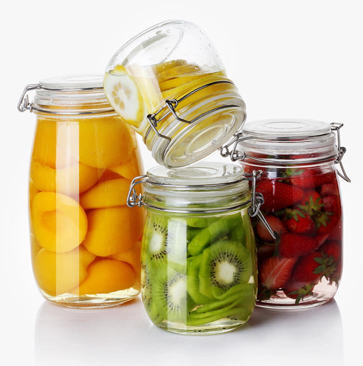 kitchenware round clear buckle sealed jars food container honey lemon pickles glass storage jar with metal cilp lid