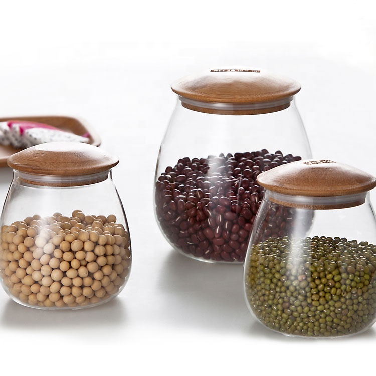 kitchenware sealed air tight glass jar with bamboo lid