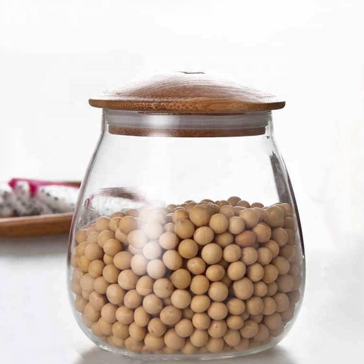 kitchenware sealed air tight glass jar with bamboo lid