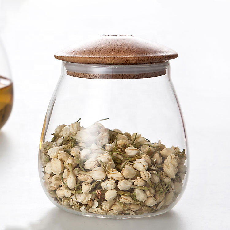 kitchenware sealed air tight glass jar with bamboo lid
