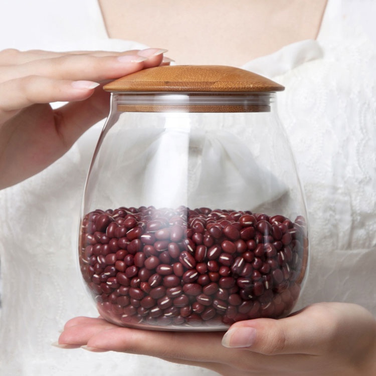 kitchenware sealed air tight glass jar with bamboo lid