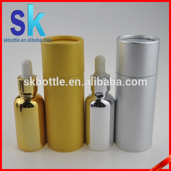 kraft paper tube 30ml gloden glass e vaper oil bottle 30ml with cardboard tube round