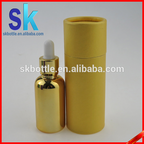 kraft paper tube 30ml gloden glass e vaper oil bottle 30ml with cardboard tube round