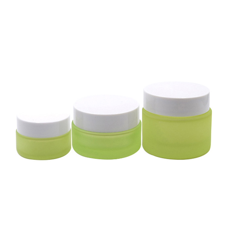 label screen printing skin care glass container 30g 50g 100g green matte glass jar for facial cream