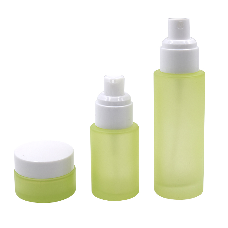 label screen printing skin care glass container 30g 50g 100g green matte glass jar for facial cream