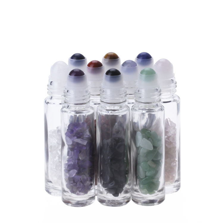 large Stock 10ml 15ml Natural Semiprecious Stones Essential Oil Gemstone Ball Glass Roller Bottles