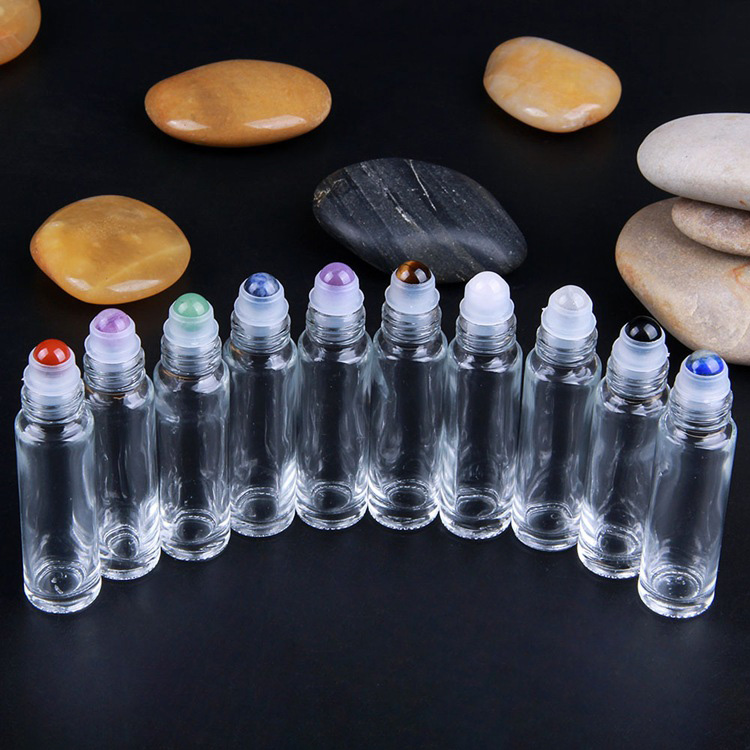 large Stock 10ml 15ml Natural Semiprecious Stones Essential Oil Gemstone Ball Glass Roller Bottles
