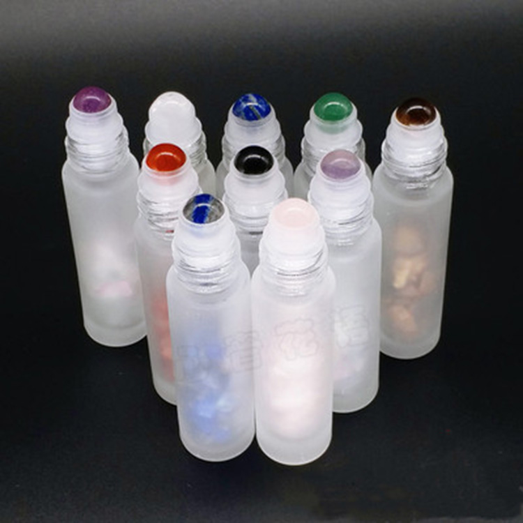 large Stock 10ml 15ml Natural Semiprecious Stones Essential Oil Gemstone Ball Glass Roller Bottles