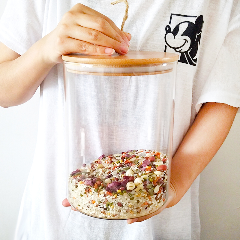 large capacity 3L glass jar storage container with bamboo rope lid