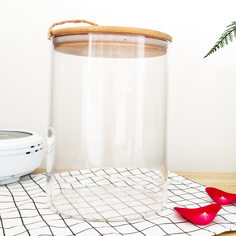 large capacity 3L glass jar storage container with bamboo rope lid